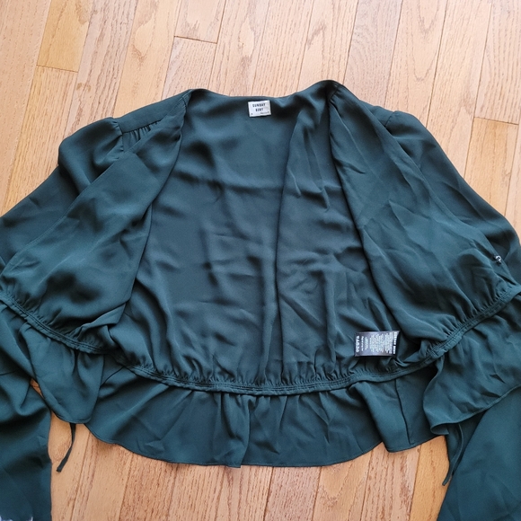 Sunday Best Aritzia Crop Front Tie Kimberly Long Sleeve Blouse Green - Picture 4 of 16